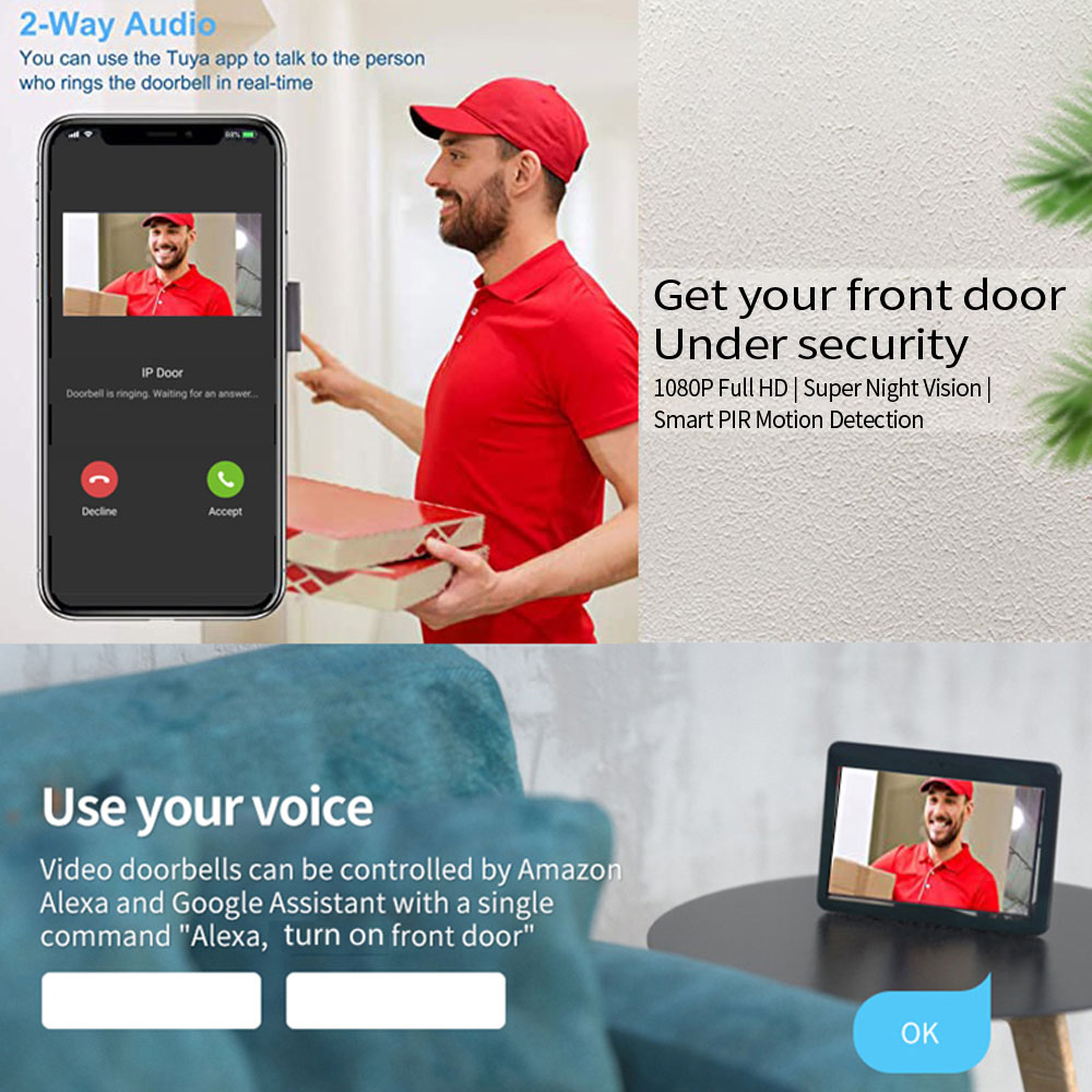 1080P 7 Inch WiFi Video Interc - Smart Doorbell Wired ulasan dan harga
